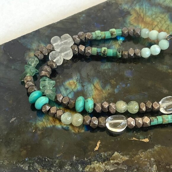 Sterling Silver 925 Turquoise Quartz Green Calcite Beaded Pendant Necklace 18" - Picture 12 of 16